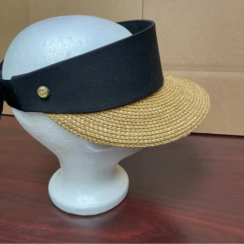 Eric Javits New York Woven Squishee Champ Visor Hat Black Natural UPF 50+ Sun - Picture 5 of 10